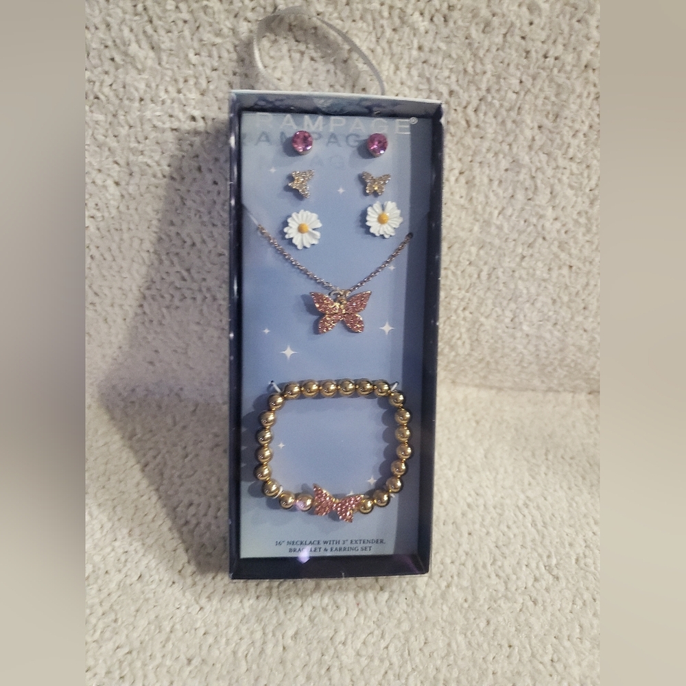 Rampage Pink and Gold Butterfly Jewelry Set